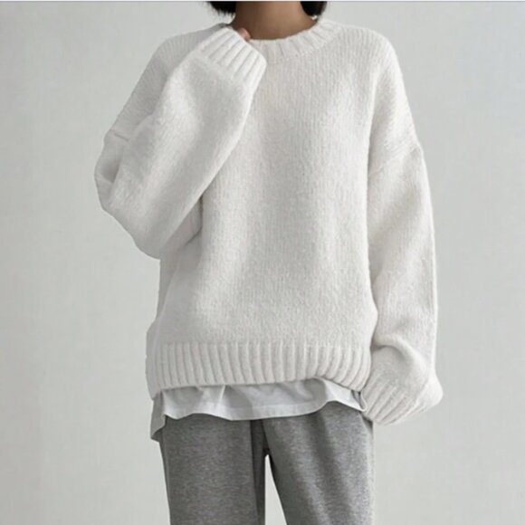 White Oversized Knit Sweater Women’s Casual Pullover - Picture 1 of 6